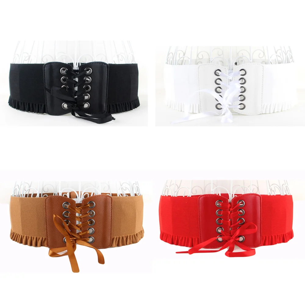 New Women Fashion Elastic Dark Brown Belt Stretch Waistband Square Buckle XS S M