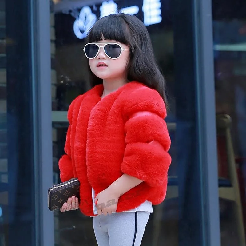 

2-9 years old girls new winter clothes children thick coat imitation Rex Rabbit fur baby princess fur outwear Splice sleeve