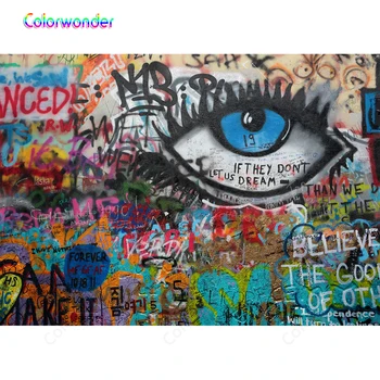 

Colorwonder Happy Birthday Graffiti Wall Backdrops for Photography Big Eyes Hip Hop Style 90s Photo Background Vinyl Customized