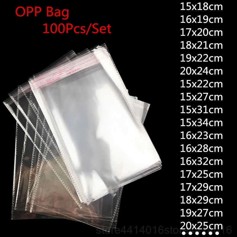 

100pcs/lot 15 16 17 18 19 20CM Width Transparent Cookie Packaging Bags Self-adhesive Plastic Biscuit Bag Wedding Candy Opp Bag77