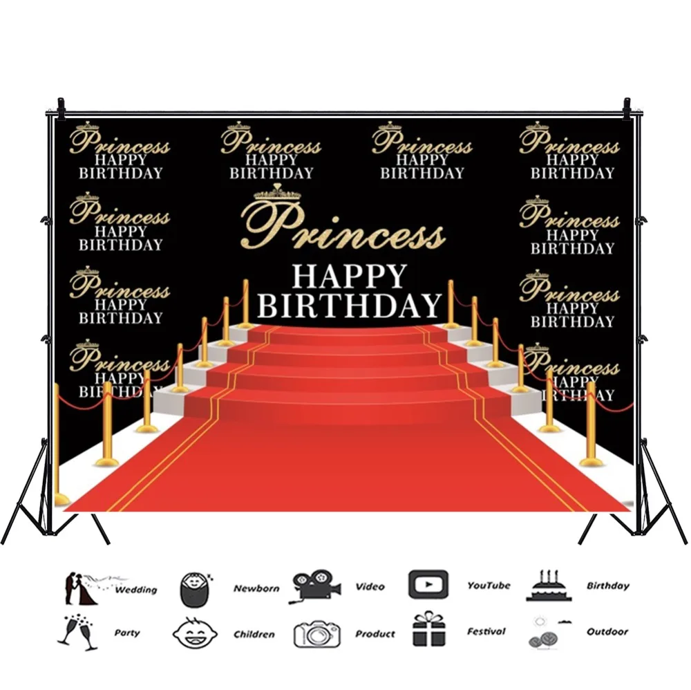 Laeacco  Princess Backdrops Red Carpet Stage Royal Baby Birthday Party Portrait Photography Backdrops Photocall  Photo Studio
