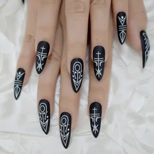 Экстра длинные Матовые акриловые искусственные ногти черная ведьма Хэллоуин украшения дизайн поддельные ногти изогнутые длинные маникюрные советы