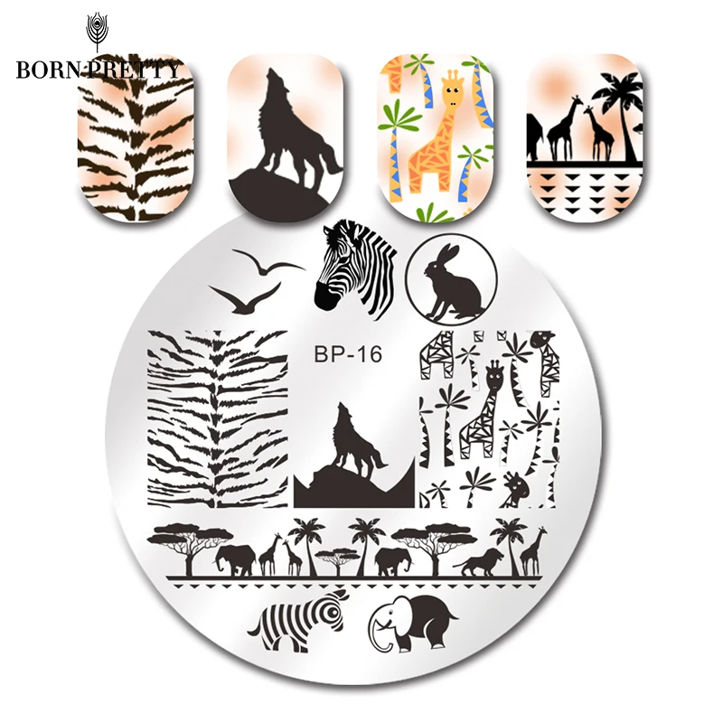 

BORN PRETTY Zebra Wolf Animal Patterns Nail Art Stamp Template Image Plate BP16 Nail Stamping Plates Set Nails Tool