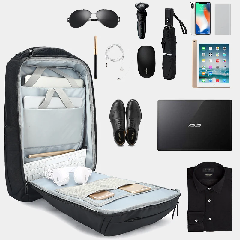 OZUKO الرجال 17 بوصة محمول على ظهره قدرة كبيرة للماء الظهر للرجال الذكور USB أعمال العودة حزمة السفر حقيبة mochila
