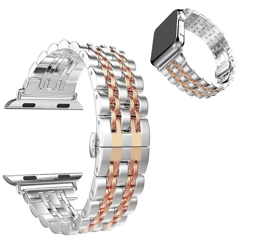 Металлический браслет из нержавеющей стали с 7 точками для часов Apple Watch Iwatch ремешок черный серебристый бабочка из розового золота застежка браслет - Цвет: Розовый