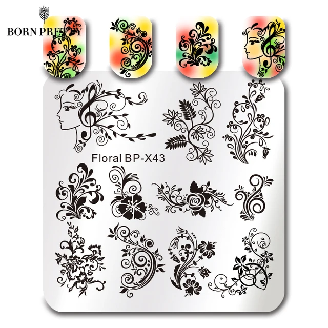 born pretty square nail art stamp floral rose template fruit rose templates