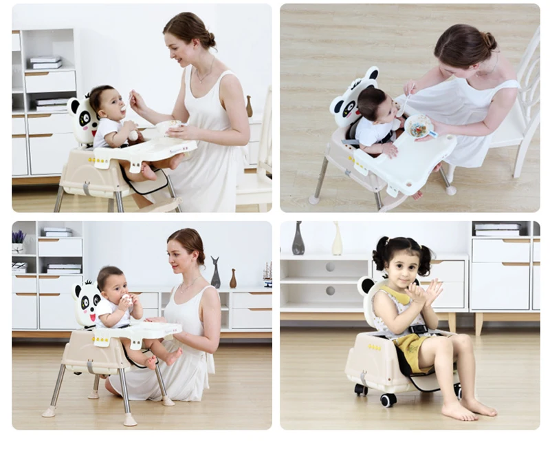 Мультфильм Отрегулируйте высокие стулья для кормления для малышей панда складной портативный ребенок стул со столиком для кормления Стул ableor