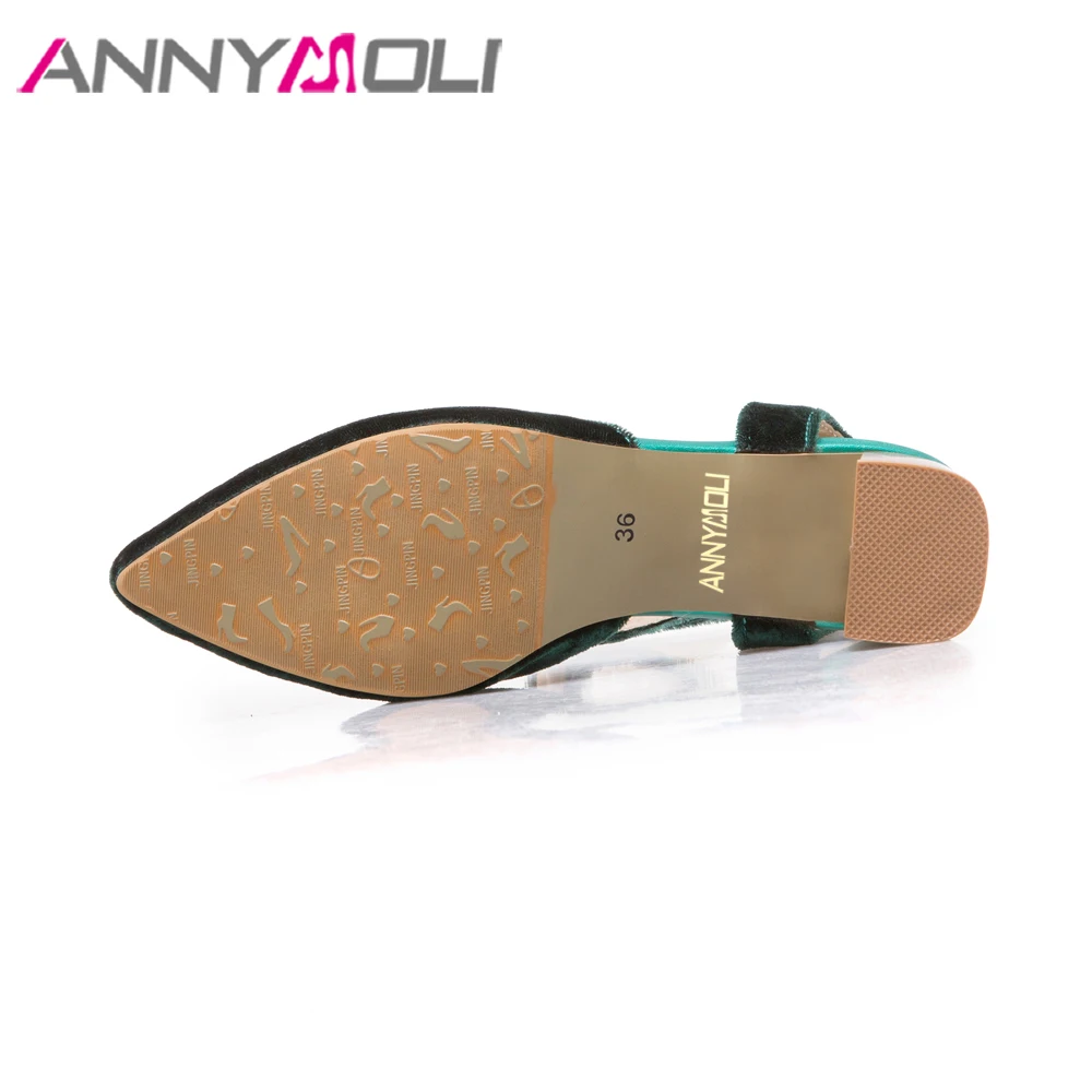 ANNYMOLI/2018 весенняя обувь женские бархатные туфли лодочки с ремешком на щиколотке