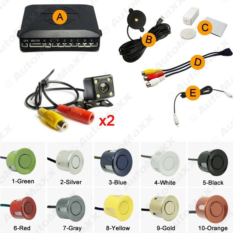 Car 8 Sensor Parking Sensor with 2pcs Night Vision LED Camera Dual Visual Rearview Video Parking