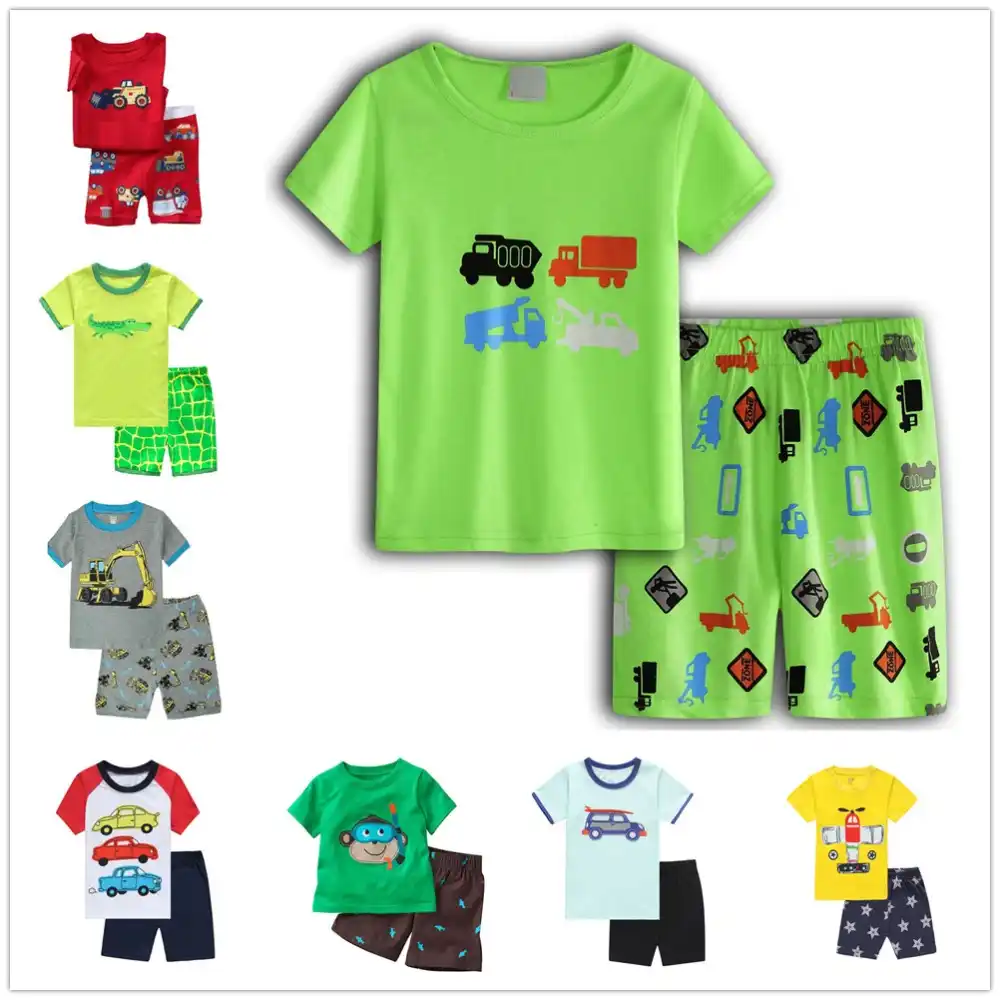 Truck Pajamas for Boys Girls Christmas Sleepwear Baby Excavator Clothes 4 Pieces Pants Set