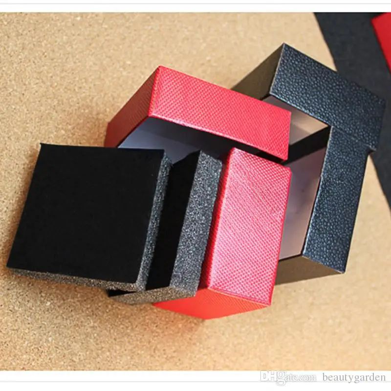 

100pcs/lot Black/Red Leather Jewelry Packing Case Square Design Mini Ring Earring Holder HJ103
