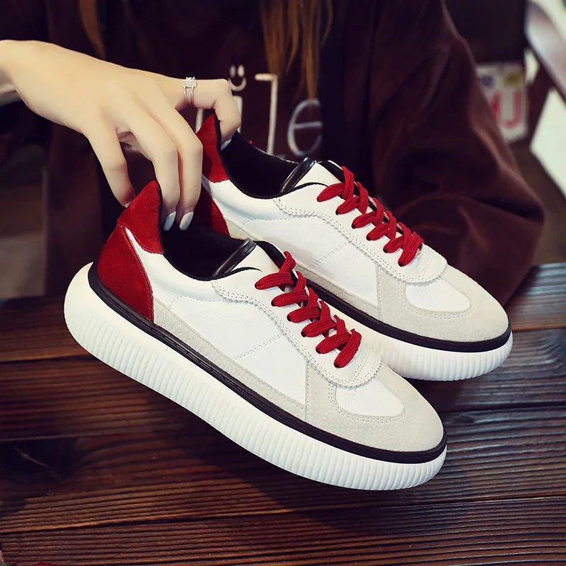 

Jookrrix Autumn Fashion Brand Lady Casual Shoes Women Sneaker Leisure Platform Shoes Genuine Leather footware Flats Cross-tied