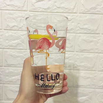 

2018 Valentine's Day Flamingos Bird Cups Heat-resisting glass cup Office Breakfast Milk cup Thermal water bottle Lovers Gift