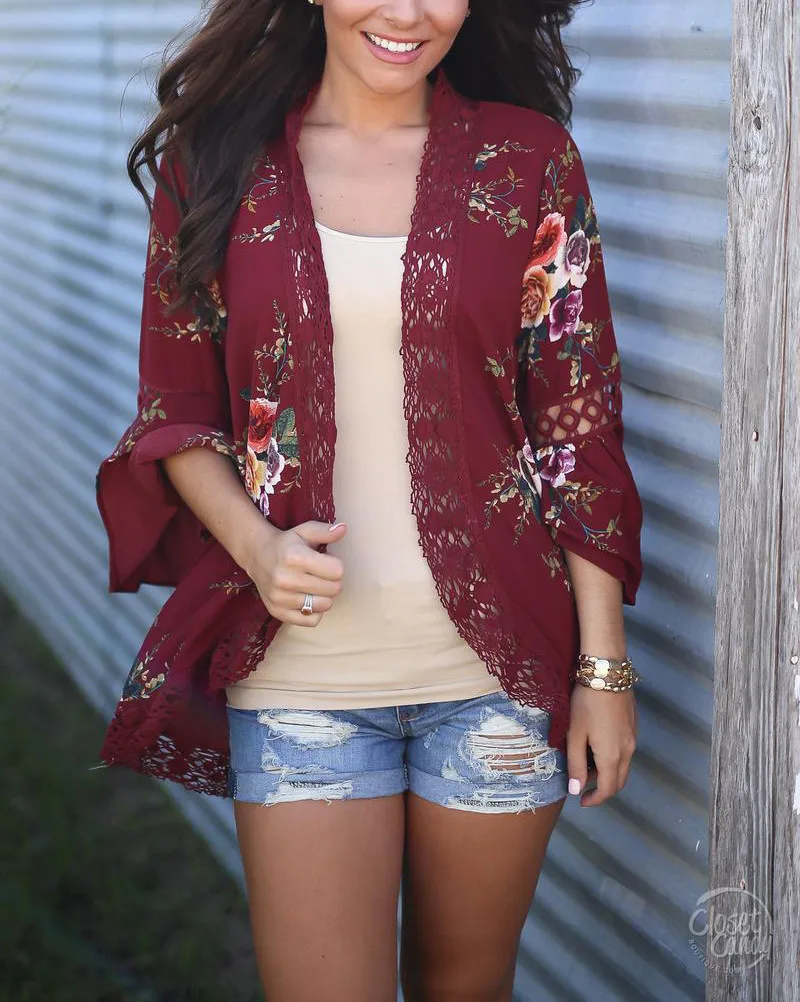Gladiolus 2019 Spring Womens Tops And Blouses Loose Floral Print Flare Sleeve Lace Women Kimono Cardigan Summer Shirts Plus Size (62)