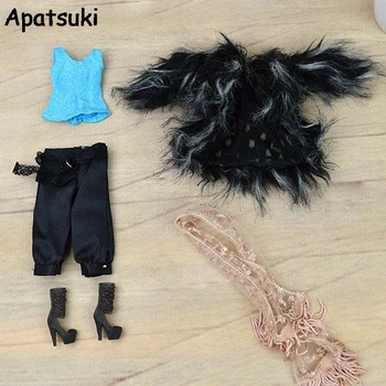 

Doll Accessories Set Winter Autume Warm Wear Fashion Clothes Fur Coat For Barbie Doll House Pants Scarf Shoes For 1/6 BJD Doll