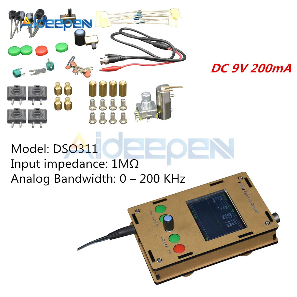 

DSO311 Assembled Digital Oscilloscope STM32 12-Bit with Case Box Shell Mini 2.4" TFT LCD Display DC 9V 200mA Replace DSO138