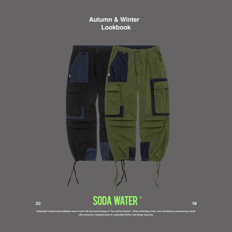 SODA WATER Men's Cargo Pants Winter Autumn Cargo Pants Men