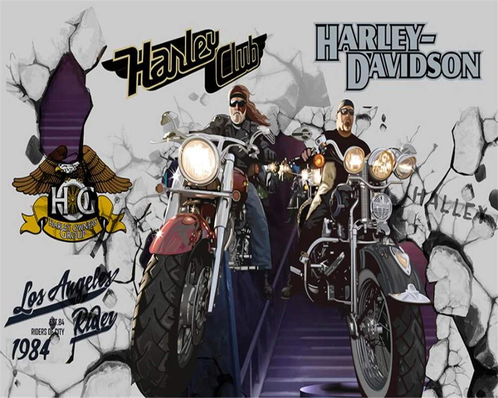 

Beibehang Custom Wallpaper Bar KTV Decoration Background Wall Hand Painted Graffiti People Motorcycle House Mural 3d wallpaper