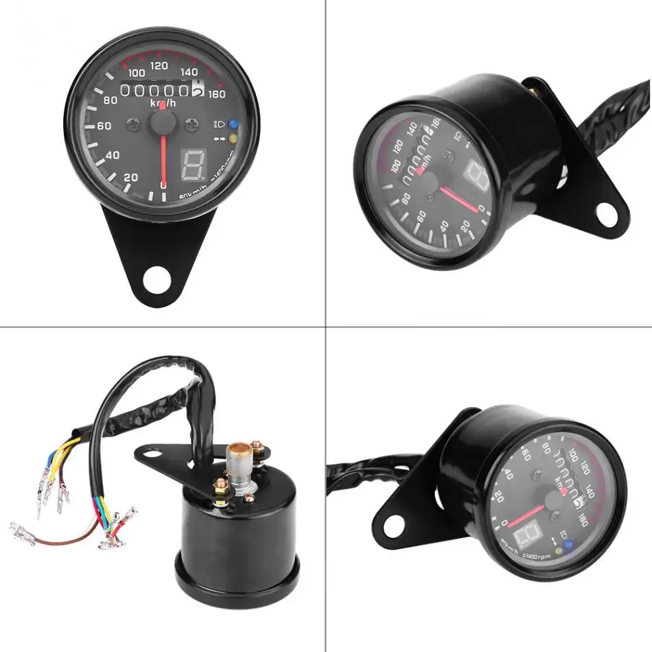 

Motorcycle Dual Odometer Speedometer Gauges Gear Digital Display with LED Indicator Motorbike Speedometer Meter Universal