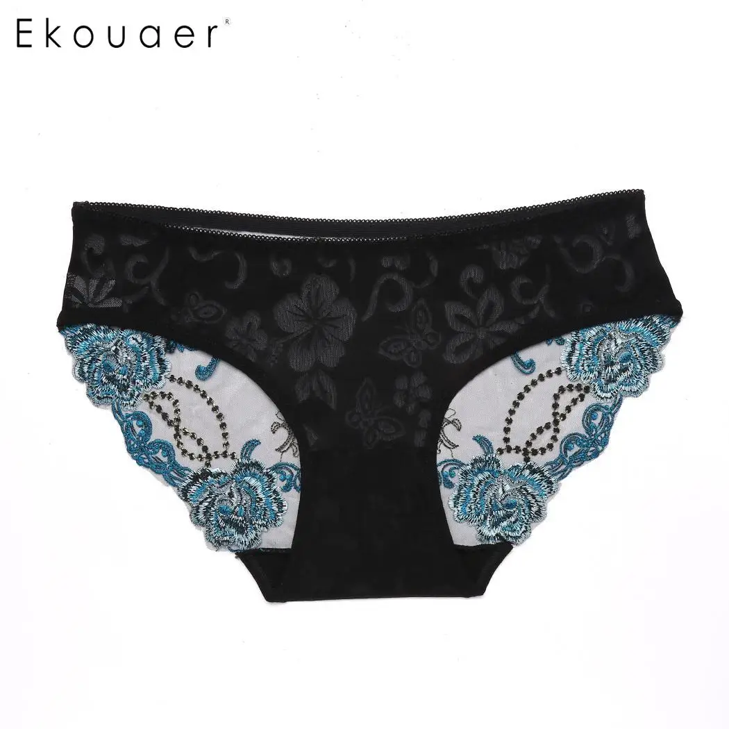 

Ekouaer Women's Sexy Lace Panties Seamless Embroidery Breathable Panty Hollow Low Waist Briefs Girls Lingerie Underwear