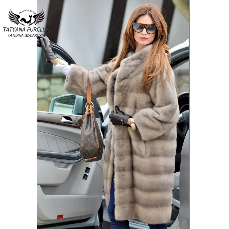 Tatyana, Новое поступление, серое пальто из натуральной кожи и меха норки, 100 см, длинное меховое пальто, любимая зимняя теплая меховая куртка из норки