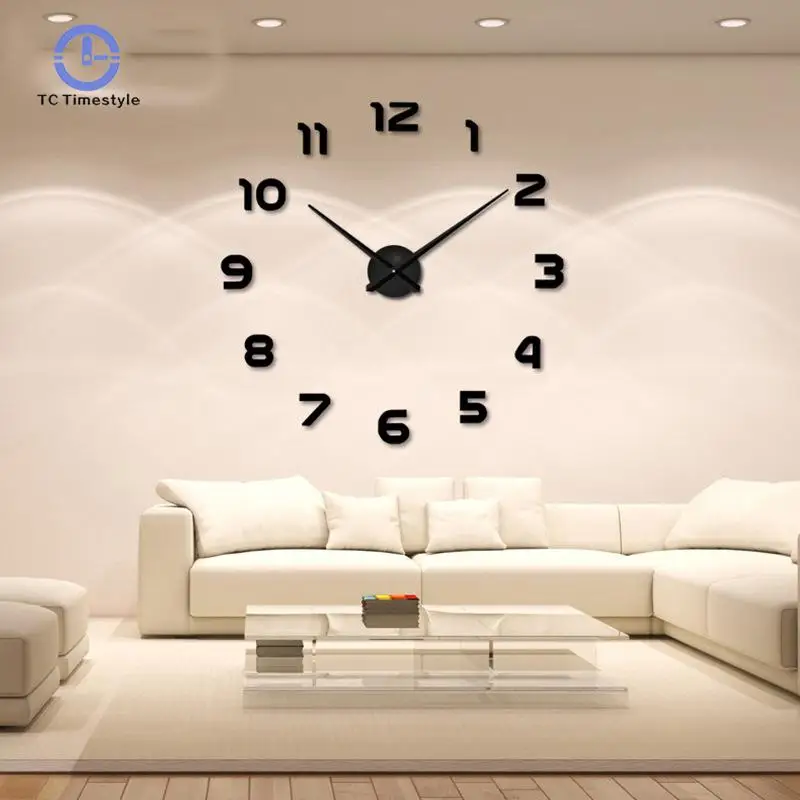 Large Size Wall Clocks DIY Wall Sticker Home Decoration Big Mirror Wall Clock Modern Design 3D