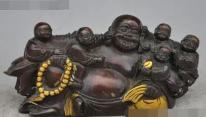 

S3695 8"chinese buddhism bronze gilt 5 sons boy lad downtown Maitreya Buddha statue