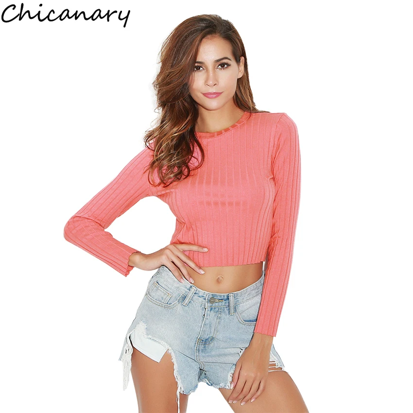 Chicanary Autumn Women Casual 95% Cotton O Neck Long Sleeve Exposed ...