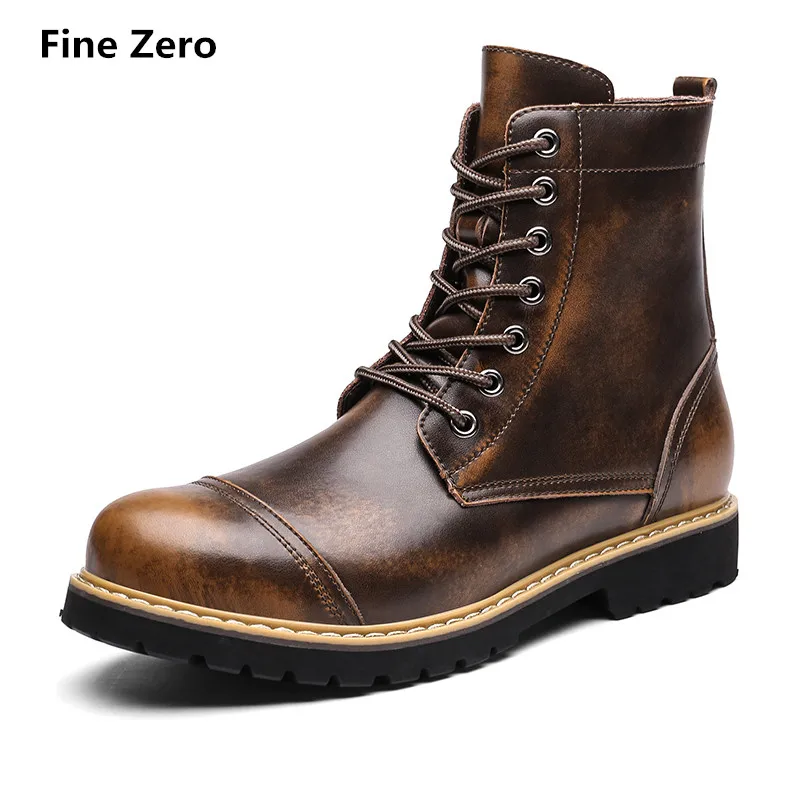 

Fine Zero Man Winter Autumn Warm Plush/ Cotton Genuine Leather Vintage Motorcycle Boots Men Fur Shoes Men Snow Martin Boots