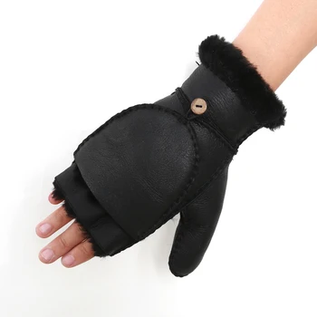 

Student writing gloves Winter Warm Gloves Women Cover Designer Genuine Leather Wool Fur Gloves Sheepskin Windproof Mittens X07