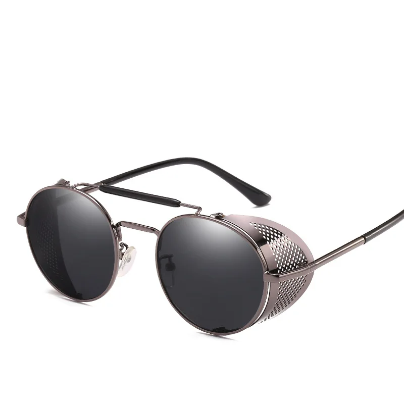 

MOONBIFFY, Retro Round Metal Sunglasses Steampunk Men Women Brand Designer Glasses Oculos De Sol Shades UV Protection