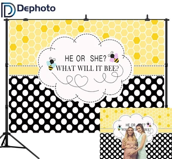 

DePhoto Gender Reveal Party Backdrop Baby Shower Photo Background He or She What Will It Bee Photo Booth photography Props
