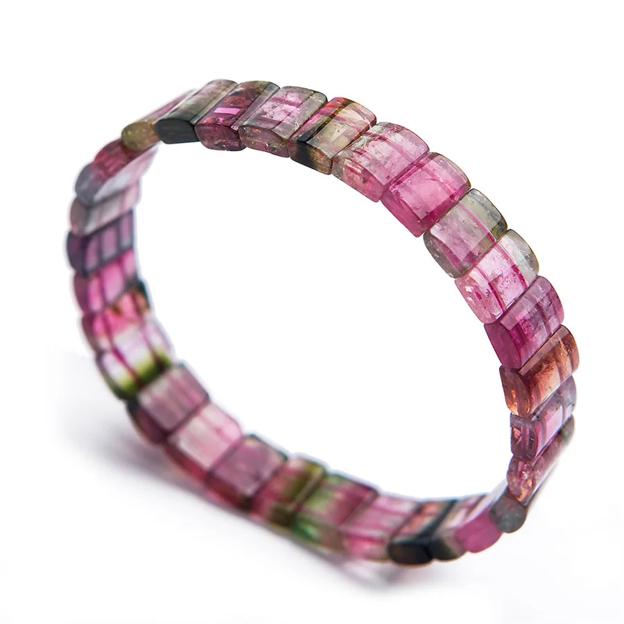 

100% Precious Natural Watermelon Tourmaline Gemstone Stretch Rectangle Crystal Bead Bracelet Bangle Women Female Drop Shipping