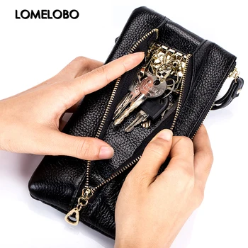 

Lomelobo Women Genuine Leather Coin Key Wallet Multi-Function Zipper Clutch Wristlet Keychain Wallet 6 Key Ring Phone Bag HSL718