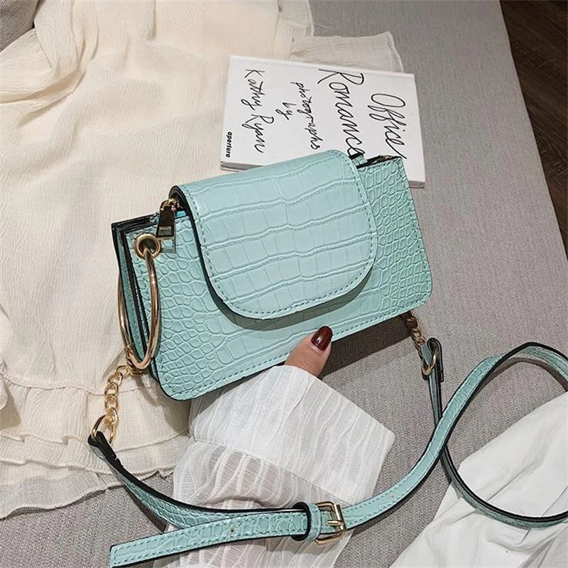 

Women 2019 Big Ring Design Stone Pattern PU Leather Crossbody Bags For Lady Shoulder Messenger Bag Female Travel Handbags