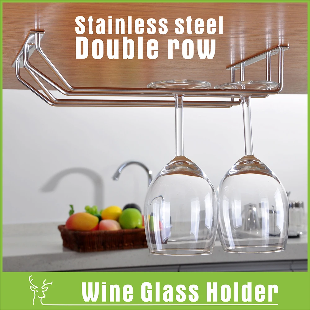 Double Row Glass Rack Stainless Steel Wine Glass Holder Under