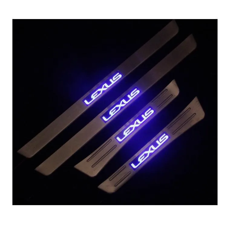 CHROME LED Blue LIGHT Illuminated DOOR SILL threshold of Article Scuff