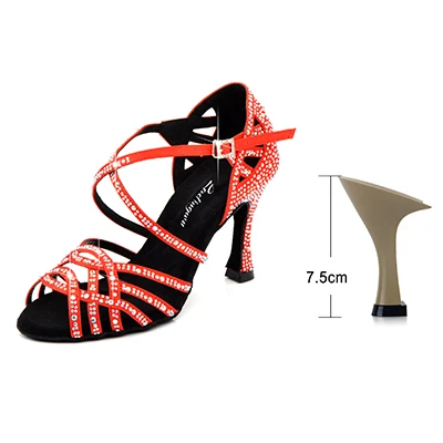 Ladingwu/Обувь для латинских танцев; Обувь для бальных танцев для девочек; обувь для танцев на квадратном каблуке для женщин; женская обувь для сальсы; мягкая удобная обувь на высоком каблуке - Цвет: Red 7.5cm
