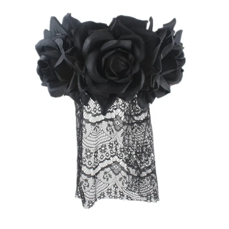 

Women Girls Sexy Rose Flower Headband Ghost Bride Blacke Lace Veil Hairband Hallowmas Party Favor Dress Up Props Christmas