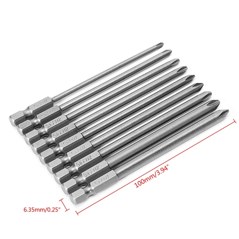 9 шт. 1/4 ''100 мм S2 магнитная шестигранная Крестовая головка PH1 PH2 электрическая отвертка бит L15