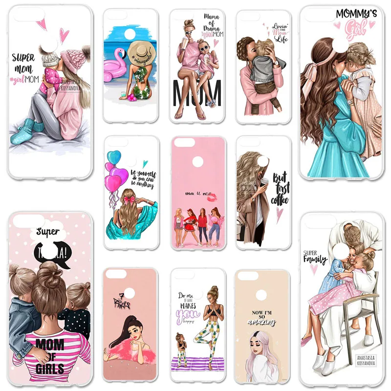 

Uppbo Phone Cases Black Brown Hair Baby Mom Girl Queen Soft TPU Case For Huawei P smart 2018 Nova Lite2 FIG-LX1 5.65 inch Cover