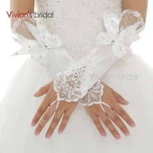 Vivian's Bridal Горячая без пальцев с бисером лук пятнистый длина запястья Свадебные перчатки для свадебных аксессуаров luva de noiva WG8