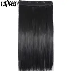 TOPREETY термостойкие волосы из синтетического волокна 24 "60 см 100гр шелковистые прямые 5 зажимов на заколках для наращивания волос