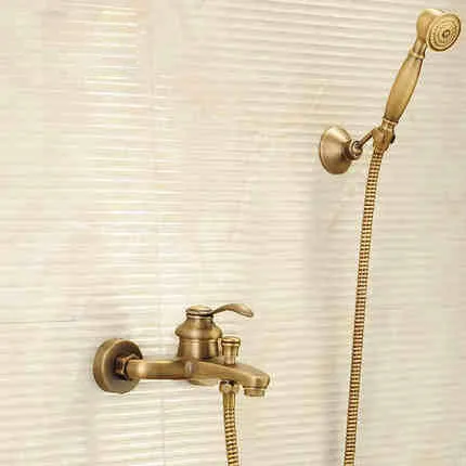 Antique Brushed Brass Bath Faucets Wall Mounted Bathroom Basin Mixer Tap Crane With d Shower Head Bath & Shower Faucet Antique Brushed Brass Bath Faucets Wall Mounted Bathroom Basin Mixer Tap Crane With d Shower Head Bath & Shower Faucet
