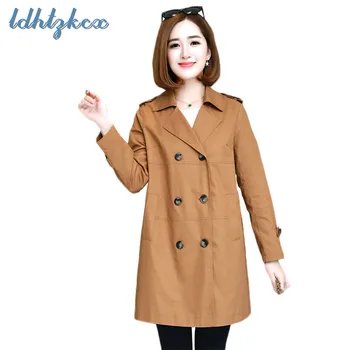 

Trench Coat Women Plus Size Long Sleeve Loose Windbreaker 2018 Autumn New Long Double Breasted Button Pockets Trench Coats CX403