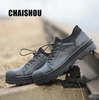 

genuine leather men anti-smashing anti-piercing casual flats Desert Military Tactical Boots Outdoor Hiking Work Combat Boot C551
