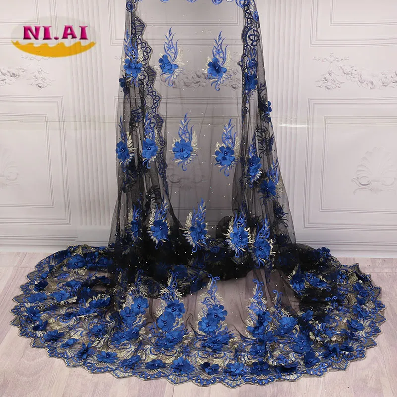 

2018 Latest French Nigerian Laces Fabrics High Quality Tulle African Laces Fabrics Wedding African French Tulle Black XY-A24
