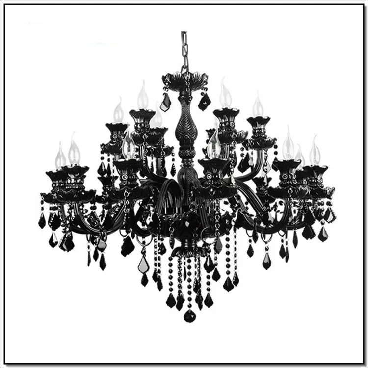 

Retro Black crystal chandelier lampada de sala 15/18 head Luminaria Hot selling led black chandeliers for hotel living light