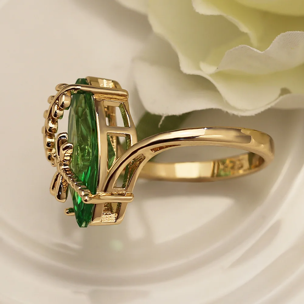 Huitan кантри оливково-зеленая Стрекоза шпагат Свадебное женское кольцо юбилей овальные красивые вечерние кольца для девушек Amazon горячая распродажа