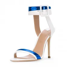 Custom Heel Height White and Royal Blue Sandal Women Ladies Shoes Stilettos High Heels sandalias salto alto OL Woman Sandals